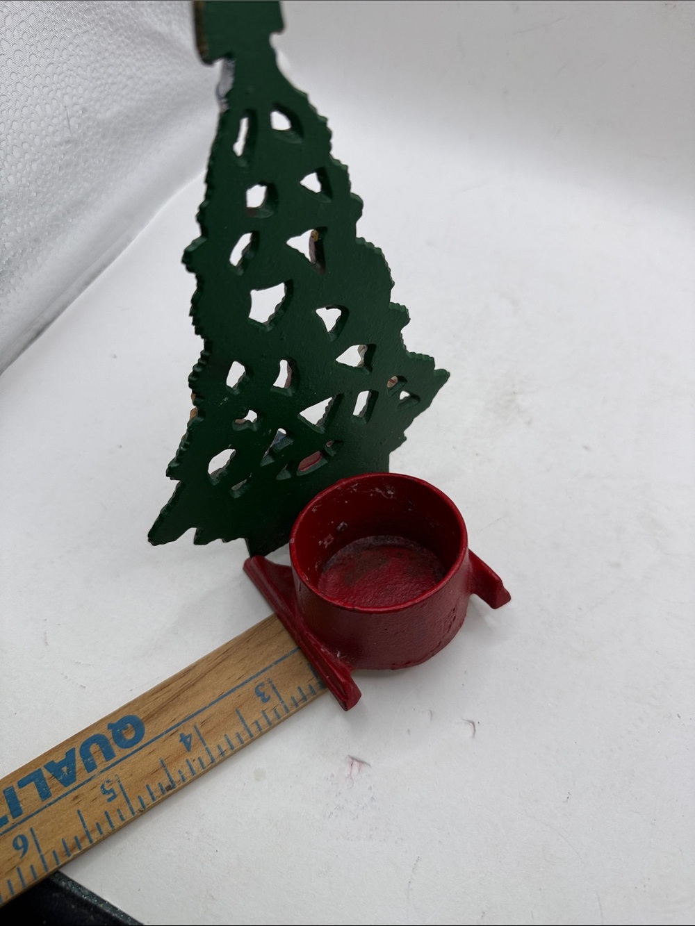 Vtg Cast Iron Christmas Tree Tealite Decor Candle Santa Snowman Bear Collectible - Picture 13 of 15